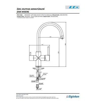 Eca Purity Dual Flow Çift Akışlı Arıtmalı Mutfak Bataryası 102118139H