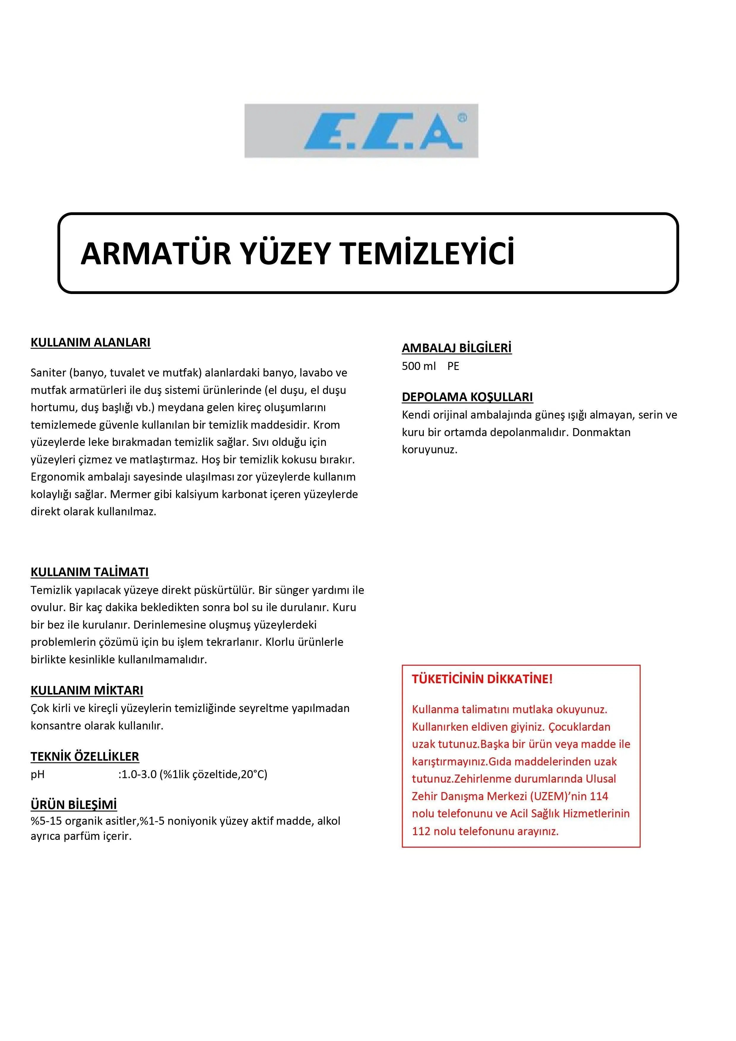 Eca Armatür Yüzey Temizleyici EMRAYT500