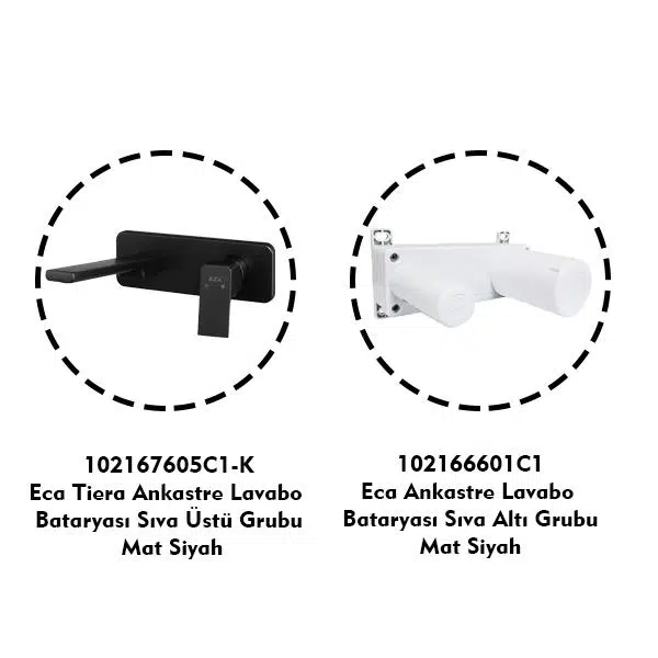 Eca Tiera Ankastre Lavabo Bataryası Mat Siyah Set (102167605C1-K+102166601C1)