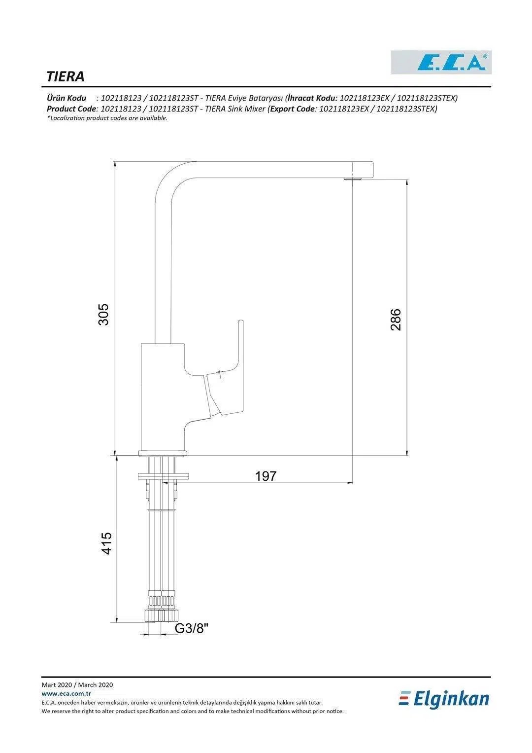Eca Tıera Eviye Bataryası Mat Siyah 102118123C1