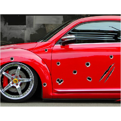 3D Gerçekçi Kurşun Deliği ve Pençe İzi Araba Sticker Seti