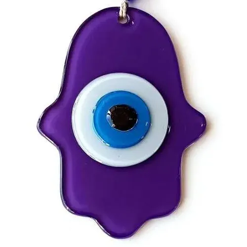 Nazar Boncuklu Şeffaf Mor Fatma Ana Bereket Eli Cam Duvar Süsü