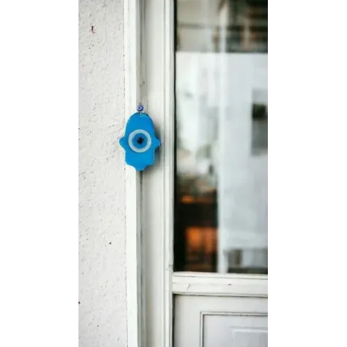 Nazar Boncuklu Turkuaz Mavisi Rengi Fatma Ana Bereket Eli Cam Duvar Süsü