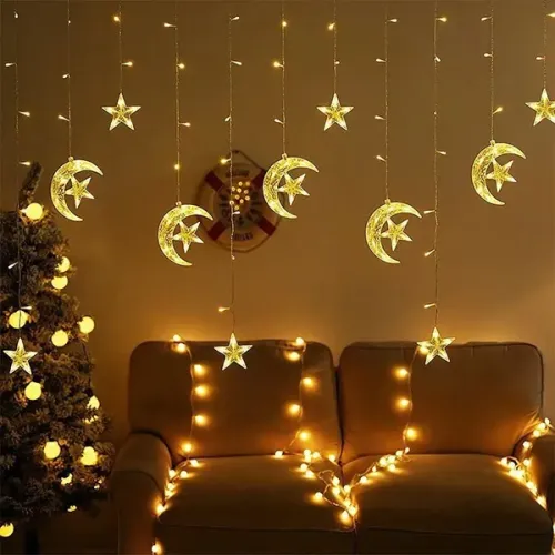 3 Metre Saçaklı Ay Yıldız Perde LED