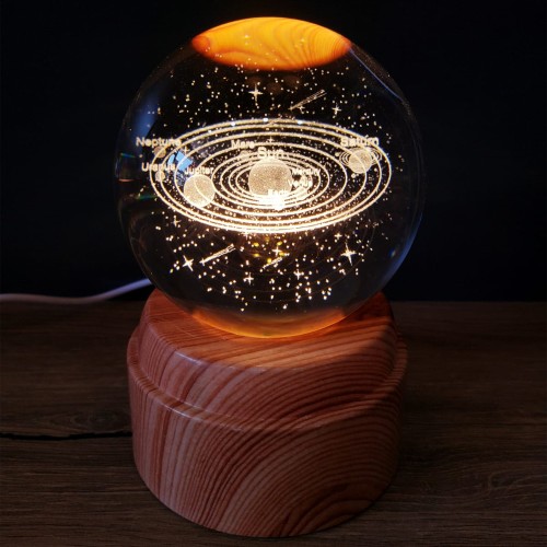 Gezegenler Tasarımlı Dönen Cam Küre